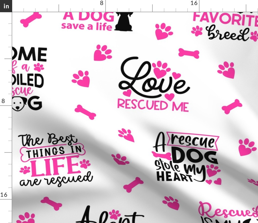 Rescue Puppy Dog Hot Pink Paw Prints Hearts 