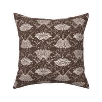 (7x6.5in, textured) Floral Block Print on Brown / Faux Texture / Indian motif pillow / medium scale