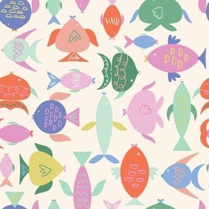 Bright tropical fish on cream background