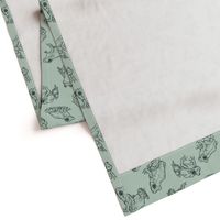 Sketched Frogs Hand-Drawn Animals on Sage Green
