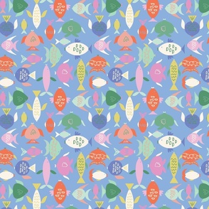 Bright tropical fish on blue background