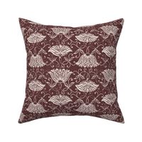 (7x6.5in, textured) Floral Block Print on Burgundy Red / Faux Texture / Indian motif pillow / medium scale