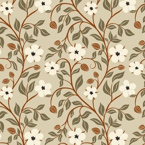 [L] Scarlet Pimpernel Spring English Florals and Buds - Cream White #P240064