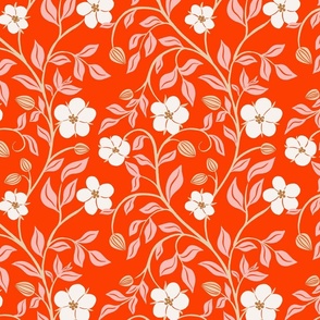 [L] Scarlet Pimpernel Spring English Florals and Buds - Vibrant Red White #P240065
