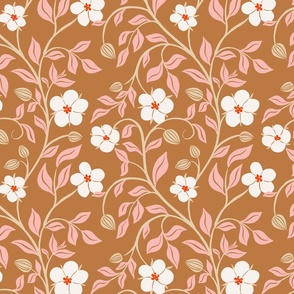[L] Scarlet Pimpernel Spring English Florals and Buds - Earthy Brown Pink #P240067