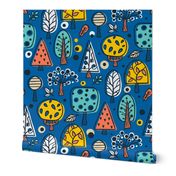 (L) Colorful Forest Trees Geometric / Dark Blue  Version / Large Scale or Wallpaper