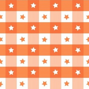 1 inch  Gingham with stars and stripes - vivid orange