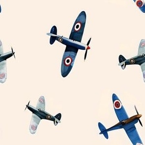 Spitfire Soar Fabric - Watercolor Spitfire Aircraft, Masters of the Air