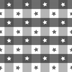 1 inch  Gingham with stars and stripes - Charcoal Gray