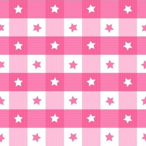 1 inch  Gingham with stars and stripes - Bubblegum Pink