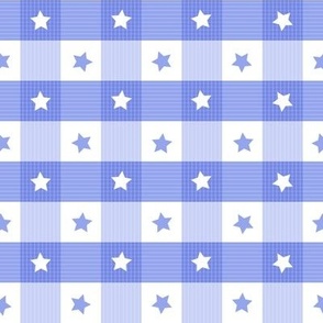 1 inch Gingham with stars and stripes - Cornflower Blue