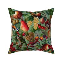 Nostalgic Antiqued Fruits, Birds And Flowers Botanical Garden - green