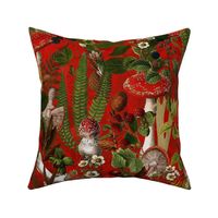 18"nostalgic toxic antiqued psychadelic mushrooms in the forest - dark moody florals- vintage Autumn home decor,strawberries bloom, red wallpaper, 
