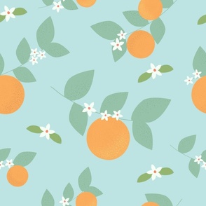 orange, tree, fruit, spring, orange love, blue (large size)