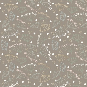 dainty tossed dill blossoms on grayish brown | medium  