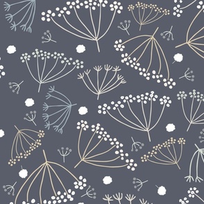 dainty tossed dill blossoms in dark neutral colors | large