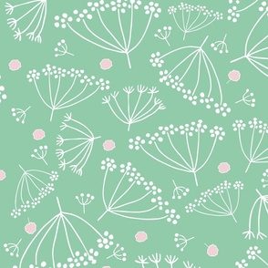 dainty tossed dill blossoms in cotton candy and jade green | large