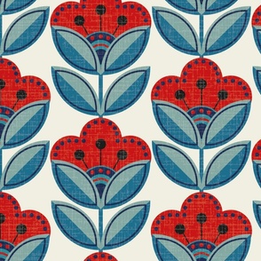 ( L ) Red and Green retro geometric floral