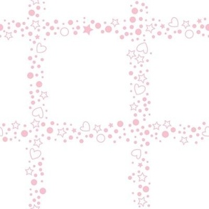 Mini Hearts Stars & Spots Grid Check Pink on White
