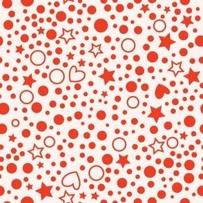 Mini Hearts Stars & Spots Ditsy Red on Pale Pink