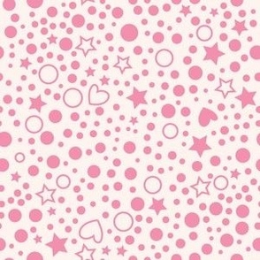 Mini Hearts Stars & Spots Ditsy Pink on Pale Pink