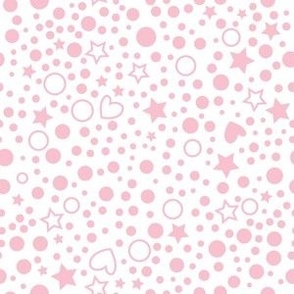 Mini Hearts Stars & Spots Ditsy Pink on White