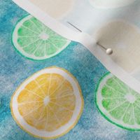Lemon, Lime and Orange Small Citrus Slices on Turquoise and Ocean Blue Retro Hawaiian Tropical Surf