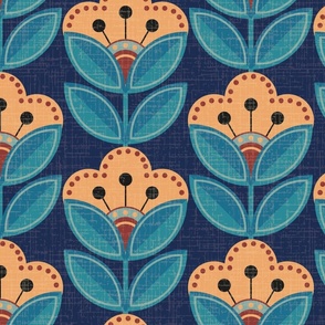 ( L ) blue and yellow retro geometric floral