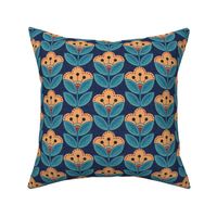 ( S ) blue and yellow retro geometric floral 