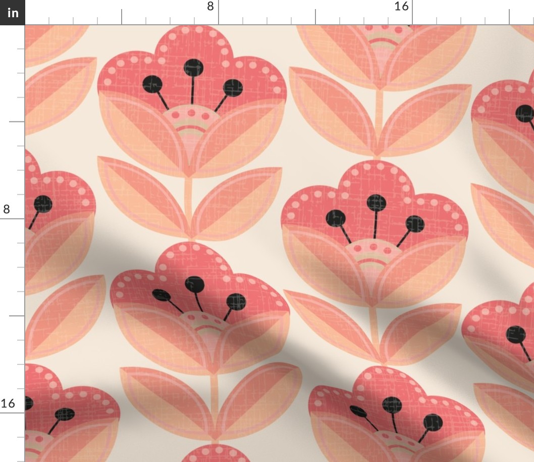 ( L ) Pantone Peach Fuzz retro geometric floral