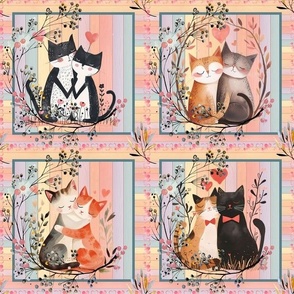 6" VALENTINE CUTE LOVELY CATS CHECKERBOARD FLWRHT