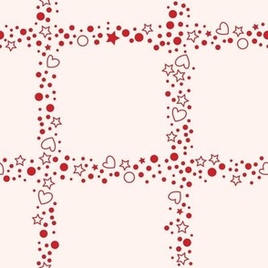 Mini Hearts Stars & Spots Grid Check Red on Pale Pink
