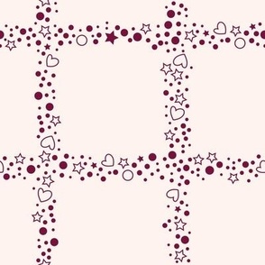 Mini Hearts Stars & Spots Grid Check Burgundy on Pale Pink