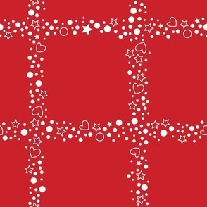 Mini Hearts Stars & Spots Grid Check White on Red