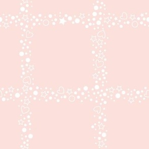 Mini Hearts Stars & Spots Grid Check White on Pink