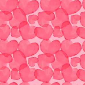 Pink and Red Watercolor Valentines Day Overlapping Hearts