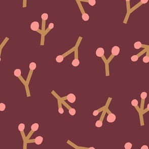 Cute hand drawn pattern with small floral branches on a brown background