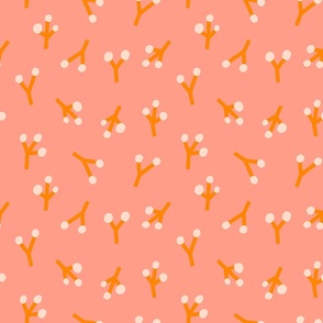 Cute hand drawn pattern with small floral branches on a pink background