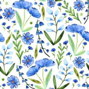 Bluebell delight watercolor surface pattern in blue