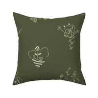 Butterfly Berry and Boat Art Deco Light Green on Olive Green