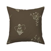Butterfly Berry and Boat Art Deco Gray Green on Brown
