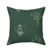 Butterfly Berry and Boat Art Deco Light Green on Green