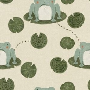 Frogs on Lily Pads (Beige)