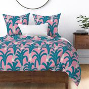 (L) Hand-drawn Leeks - happy blue leek vegetable pattern on a pink background