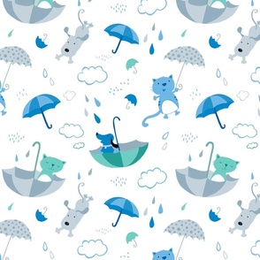 Large - Raining Cats and Dogs on White