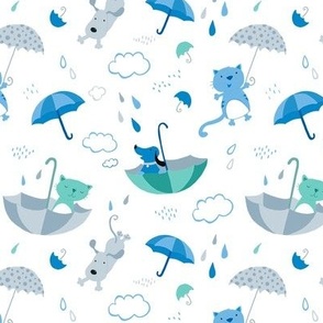 Medium - Raining Cats and Dogs on White