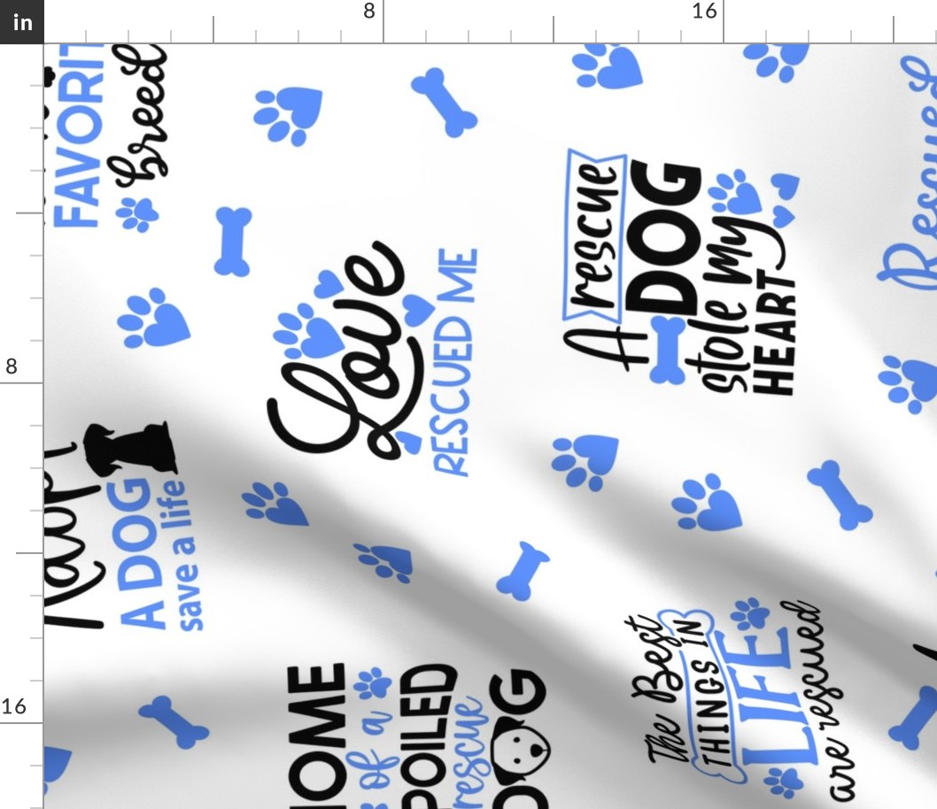 Rescue Puppy Dog Blue Paw Prints Hearts 
