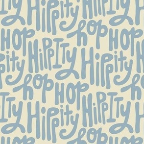 Hippity Hop bubble letters, easter bunny rabbit, spring time soft dusty blue, MED 6"x6" repeat