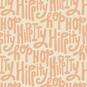 Hippity Hop bubble letters, easter bunny rabbit, spring time peach, MED 6"x6" repeat