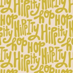 Hippity Hop bubble letters, easter bunny rabbit, spring time golden honey yellow, MED 6"x6" repeat